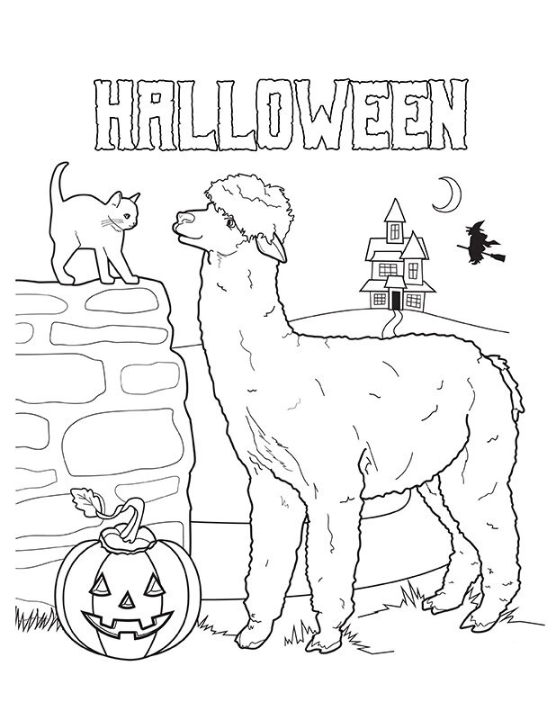 Kolorowanka alpaka przypomina o Halloween
